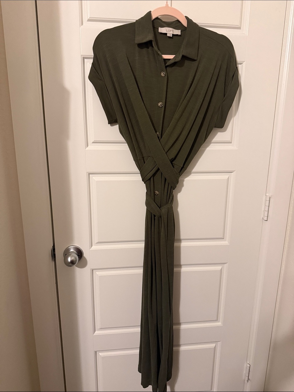 LOFT Olive Wrap Maxi Shirt Dress